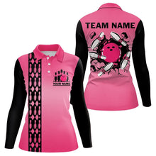 Load image into Gallery viewer, Personalized Black and Pink Retro Bowling Polo, Quarter Zip Team Shirts For Women Custom Bowling Gifts NQS9422