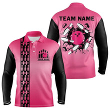 Load image into Gallery viewer, Personalized Black and Pink Retro Bowling Polo, Quarter Zip Team Shirts For Men Custom Bowling Gifts NQS9422