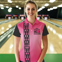 Load image into Gallery viewer, Personalized Black and Pink Retro Bowling Polo, Quarter Zip Team Shirts For Women Custom Bowling Gifts NQS9422