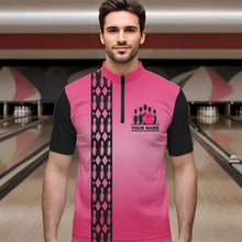 Load image into Gallery viewer, Personalized Black and Pink Retro Bowling Polo, Quarter Zip Team Shirts For Men Custom Bowling Gifts NQS9422