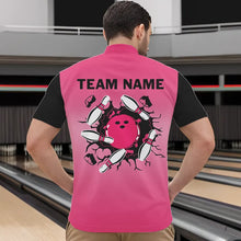 Load image into Gallery viewer, Personalized Black and Pink Retro Bowling Polo, Quarter Zip Team Shirts For Men Custom Bowling Gifts NQS9422