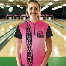 Load image into Gallery viewer, Personalized Black and Pink Retro Bowling Polo, Quarter Zip Team Shirts For Women Custom Bowling Gifts NQS9422