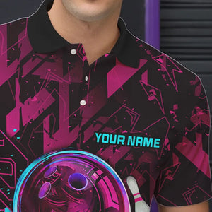 Bowling Polo, Quarter Zip Shirt For Men Custom pink and blue abstract Bowling Team league Jerseys NQS9423