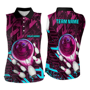 Bowling Sleeveless Polo shirt Custom pink blue abstract Bowling Team league Jerseys, bowling gifts NQS9423