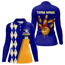 Load image into Gallery viewer, Blue &amp; Yellow Retro Bowling Polo, Quarter Zip shirt for Women Custom vintage team bowling jersey NQS9583