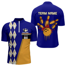 Load image into Gallery viewer, Blue &amp; Yellow Retro Bowling Polo, Quarter Zip shirt for Men Custom vintage team bowling jersey NQS9583