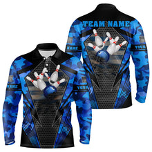 Load image into Gallery viewer, Blue Camo Bowling Polo, Quarter Zip Shirt For Men Custom Bowling Team League Jerseys NQS9733