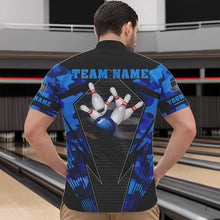 Load image into Gallery viewer, Blue Camo Bowling Polo, Quarter Zip Shirt For Men Custom Bowling Team League Jerseys NQS9733