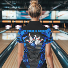 Load image into Gallery viewer, Blue Camo Bowling Polo, Quarter Zip Shirt For Women Custom Bowling Team League Jerseys NQS9733