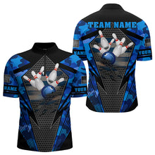 Load image into Gallery viewer, Blue Camo Bowling Polo, Quarter Zip Shirt For Men Custom Bowling Team League Jerseys NQS9733