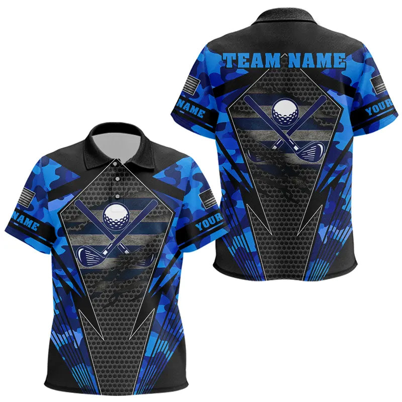 Blue Camo Kids golf polo shirts Custom best kid golf wear, golfing gifts NQS9734