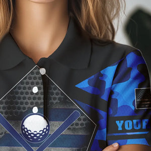 Blue Camo Golf Polo Shirts For Women Custom best ladies golf wear, golfing gifts NQS9734