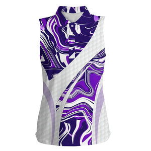 Womens sleeveless polo shirt purple camo white golf ball skin ladies golf tops, gifts for the golfer NQS7511