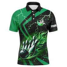 Load image into Gallery viewer, Black and Green flame bowling custom Men Bowling Polo Shirts, team bowling jerseys, bowl gifts NQS7513