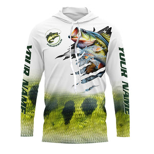 Largemouth bass fishing green scale American flag patriot Customize name long sleeves UV fishing shirt NQS1855