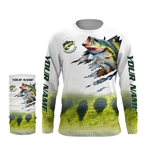 Largemouth bass fishing green scale American flag patriot Customize name long sleeves UV fishing shirt NQS1855