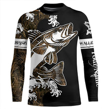 Load image into Gallery viewer, Walleye fishing tattoo camo Customize name black UV protection long sleeves fishing shirts NQS1857