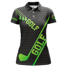 Load image into Gallery viewer, Black golf ball pattern Womens golf polo shirts custom green golf clubs, cool golf gifts NQS7880