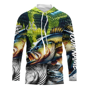 Largemouth Bass Fishing green scales custom UV protection long sleeves fishing shirts for Men, Women NQS7881