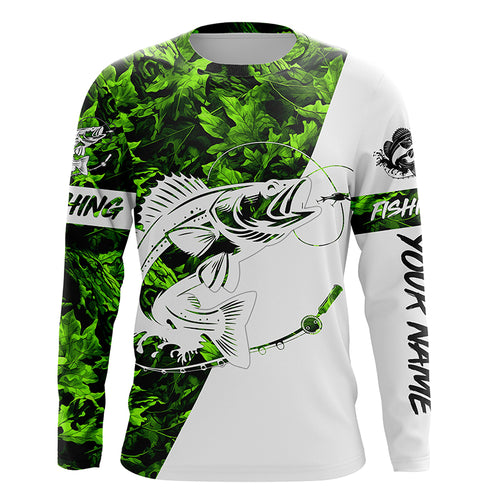 Walleye Green Camo customize name long sleeves fishing shirt, personalized gift for Fishing lovers - NQS623