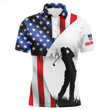 Load image into Gallery viewer, Mens golf polo shirts American flag patriotic personalized US flag golf shirts, golf outfit men NQS6191