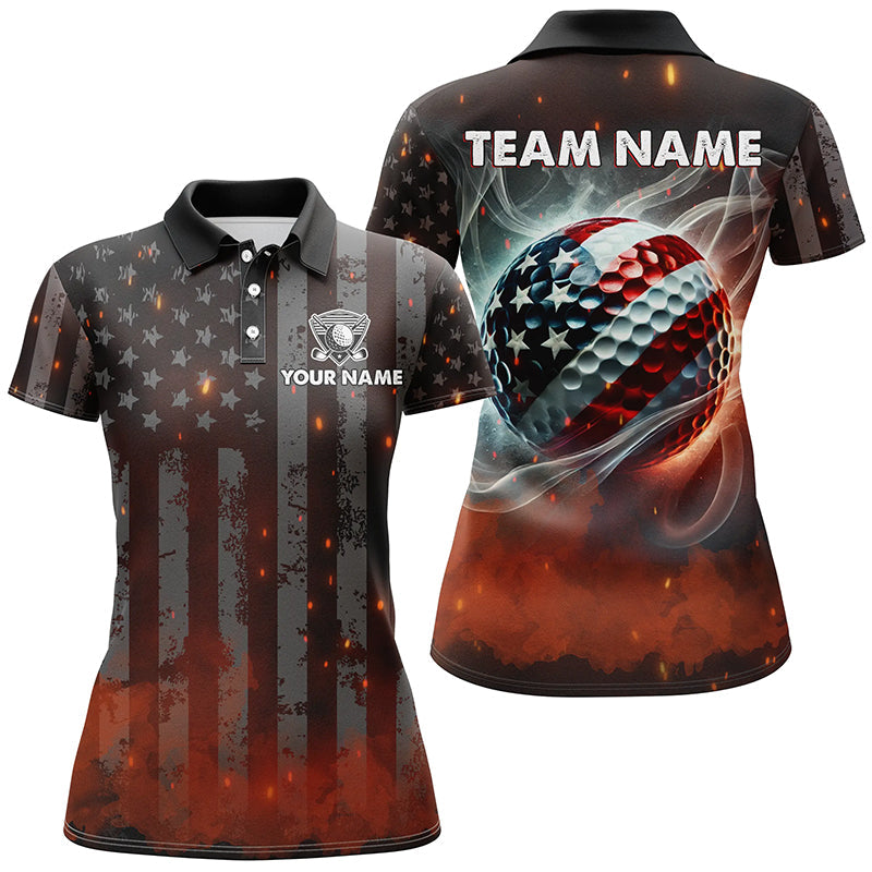 Womens golf polo shirts custom black American Flag golf tops, patriotic team golf attire for ladies NQS8329