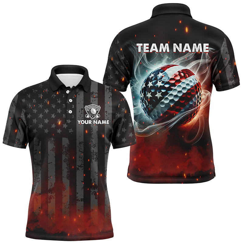 Mens golf polo shirts custom black American Flag golf tops, patriotic team golf attire for mens NQS8329