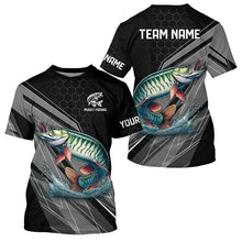 Load image into Gallery viewer, Personalized Black camo Musky Fishing Jerseys, Muskie Long Sleeve Fishing Tournament Shirts NQS8770