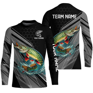 Personalized Black camo Northern Pike Fishing Jerseys, Pike Long Sleeve Fishing Tournament Shirts NQS8772