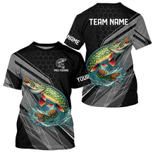 Load image into Gallery viewer, Personalized Black camo Northern Pike Fishing Jerseys, Pike Long Sleeve Fishing Tournament Shirts NQS8772