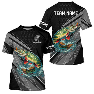 Personalized Black camo Northern Pike Fishing Jerseys, Pike Long Sleeve Fishing Tournament Shirts NQS8772