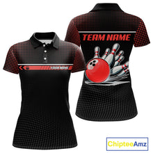 Load image into Gallery viewer, Personalized Black and Red Bowling Polo, 1/4 Zip Shirts For Women Custom Team Bowling Jerseys NQS11101