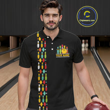 Load image into Gallery viewer, Personalized Black and Colorful Retro Bowling Polo, 1/4 Zip Team Shirts For Men Custom Bowling Gifts NQS11106