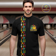 Load image into Gallery viewer, Personalized Black and Colorful Retro Bowling Polo, 1/4 Zip Team Shirts For Men Custom Bowling Gifts NQS11106