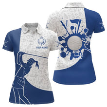 Load image into Gallery viewer, Blue and White Camo Pattern Women Golf Polo Shirts custom ladies golf attire, best golf gifts NQS9242