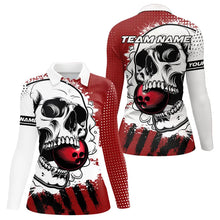 Load image into Gallery viewer, Personalized Skull Bowling Polo, Quarter Zip Shirts For Women Custom Team Bowling League Jerseys | Red NQS9246