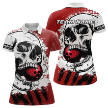 Load image into Gallery viewer, Personalized Skull Bowling Polo, Quarter Zip Shirts For Women Custom Team Bowling League Jerseys | Red NQS9246