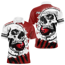 Load image into Gallery viewer, Personalized Skull Bowling Polo, Quarter Zip Shirts For Men Custom Team Bowling League Jerseys | Red NQS9246