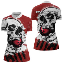 Load image into Gallery viewer, Personalized Skull Bowling Polo, Quarter Zip Shirts For Women Custom Team Bowling League Jerseys | Red NQS9246