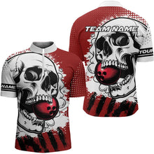Load image into Gallery viewer, Personalized Skull Bowling Polo, Quarter Zip Shirts For Men Custom Team Bowling League Jerseys | Red NQS9246