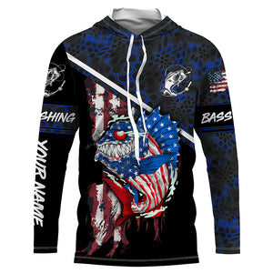 American Flag funny angry Bass fishing blue camo Custom Name Fishing Shirts NQS2995
