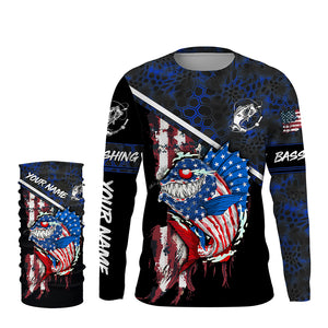 American Flag funny angry Bass fishing blue camo Custom Name Fishing Shirts NQS2995