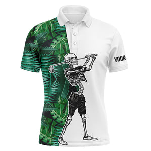 Funny Skull Golf polo shirts tropical green leaves pattern custom Skull playing golf apparel NQS4773