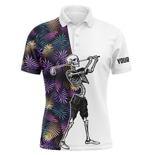 Load image into Gallery viewer, Funny Skull Golf polo shirts colorful tropical leaves pattern custom Skull playing golf apparel NQS4774