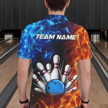 Load image into Gallery viewer, Custom Blue and Orange Flame Bowling Polo, Quarter Zip Shirts For Men, Bowling Team Jerseys NQS9592