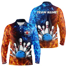Load image into Gallery viewer, Custom Blue and Orange Flame Bowling Polo, Quarter Zip Shirts For Men, Bowling Team Jerseys NQS9592