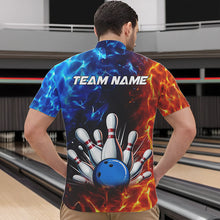 Load image into Gallery viewer, Custom Blue and Orange Flame Bowling Polo, Quarter Zip Shirts For Men, Bowling Team Jerseys NQS9592