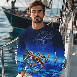 Personalized Florida Spiny Lobster Blue Performance Fishing Shirt, compass Lobster tournament Shirts NQS9735