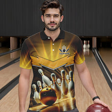 Load image into Gallery viewer, Custom Name Black And Gold Bowling Jerseys For Men, Bowling Team Polo, Quarter-Zip Shirts NQS9745