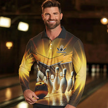 Load image into Gallery viewer, Custom Name Black And Gold Bowling Jerseys For Men, Bowling Team Polo, Quarter-Zip Shirts NQS9745